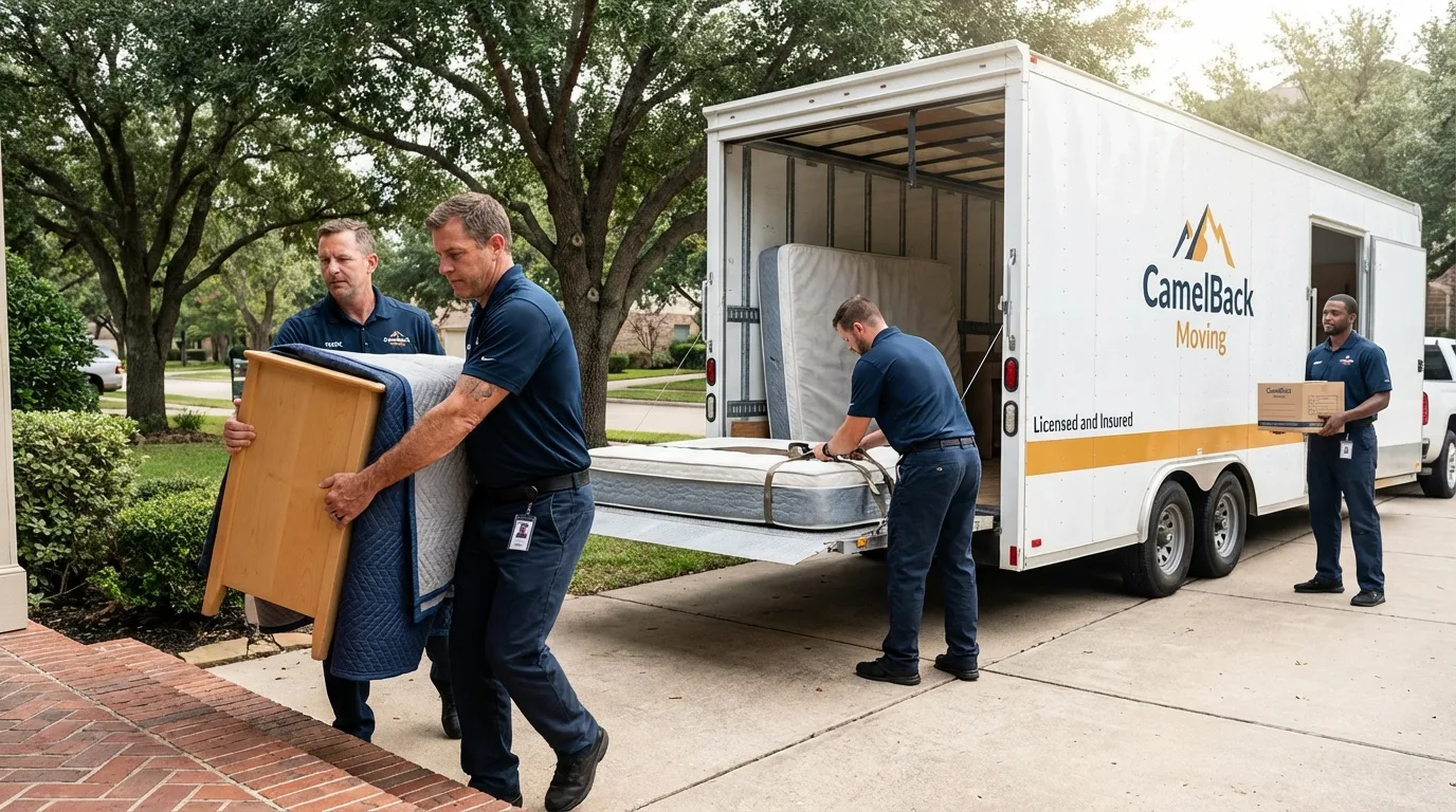 Crew loading residential truck for cross-state move from Brunswick, GA
