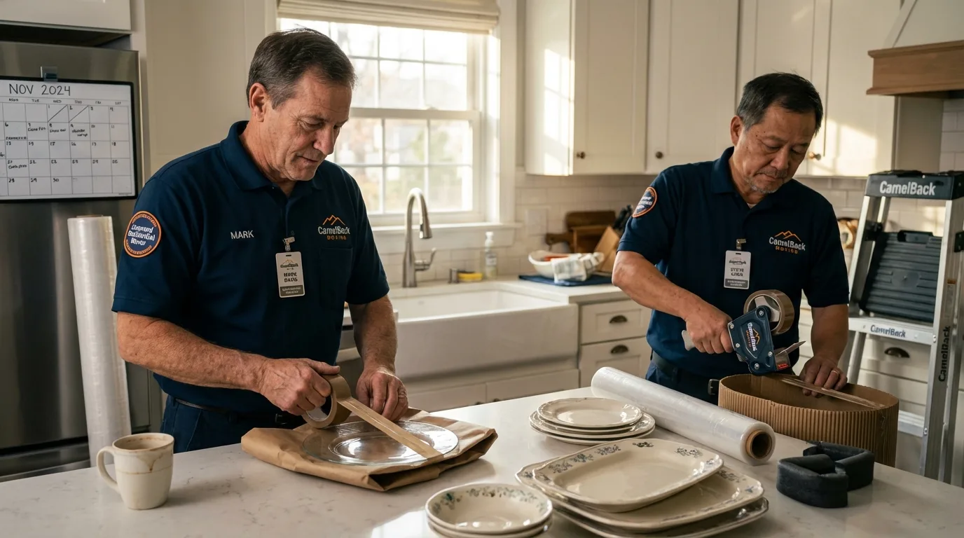 Professional crew packing kitchen dishware in Brunswick, GA